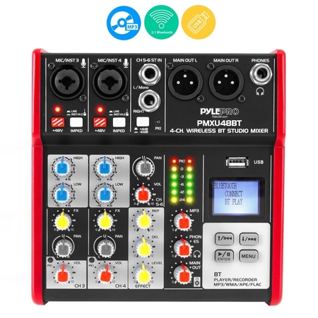 PYLE 4-Ch. Bluetooth Studio Mixer, PMXU48BT.5 PMXU48BT.5